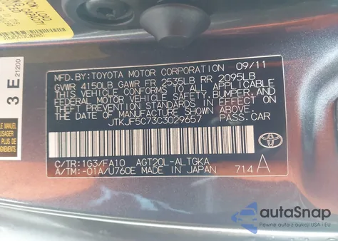 2012 Scion Tc z USA, uszkodzony, nr VIN JTKJF5C73C3029657